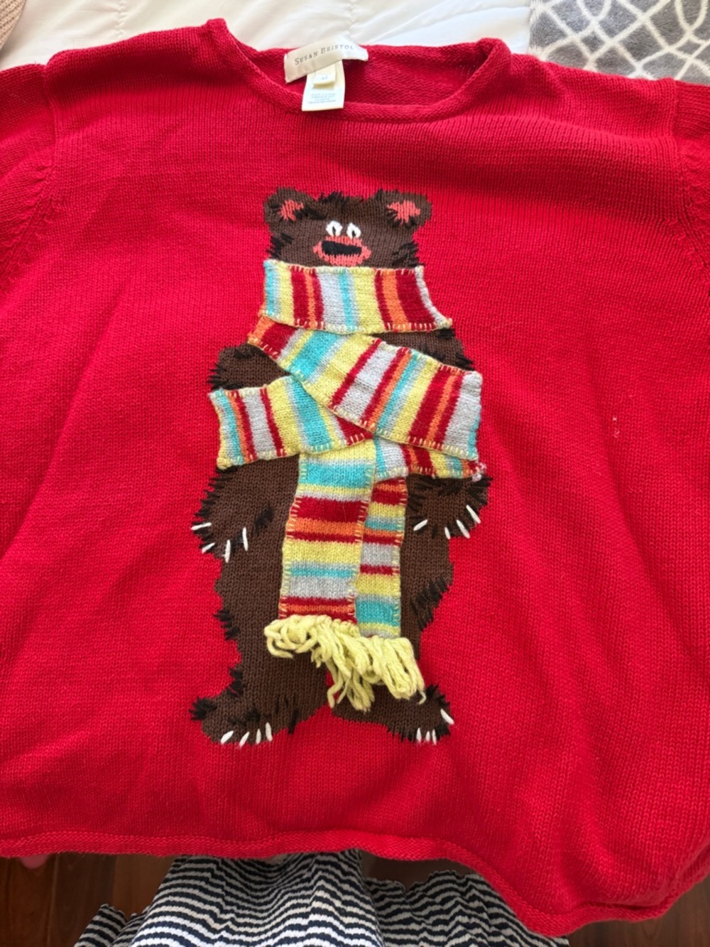 Susan Bristol Red Knit Sweater with Bear Motif